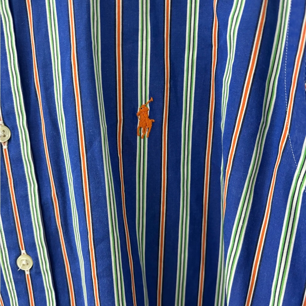 Ralph Lauren Men's Navy and White Striped Shirt - Picture 5 of 6